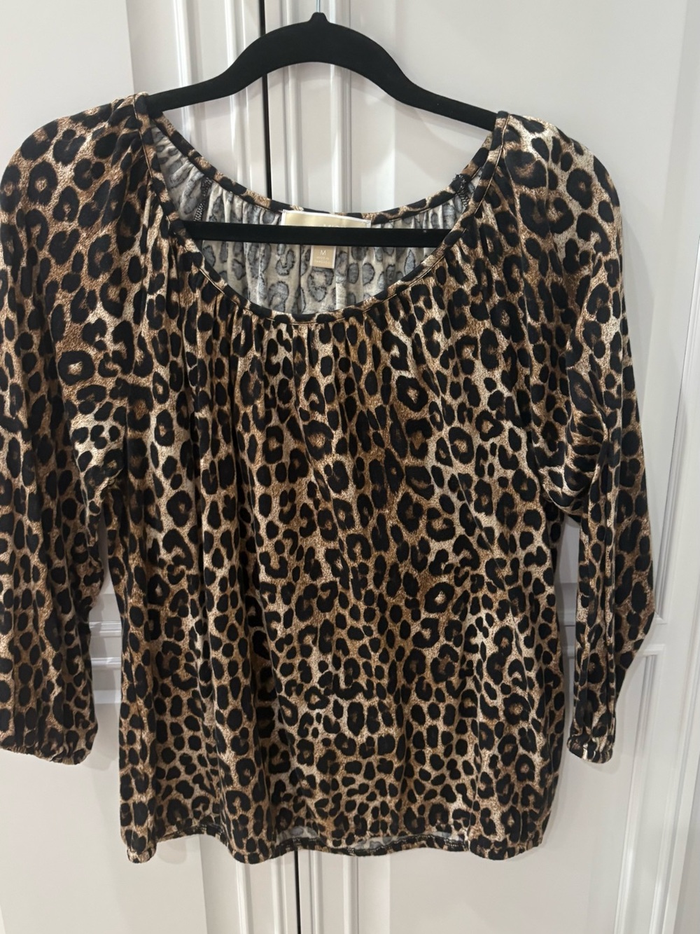 Michael Kors Leopard Print Scoop Neck Blouse - Brown & Black